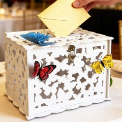 White Butterfly Card Box with Lock & Slot, Elegant Wedding Card Boxes for