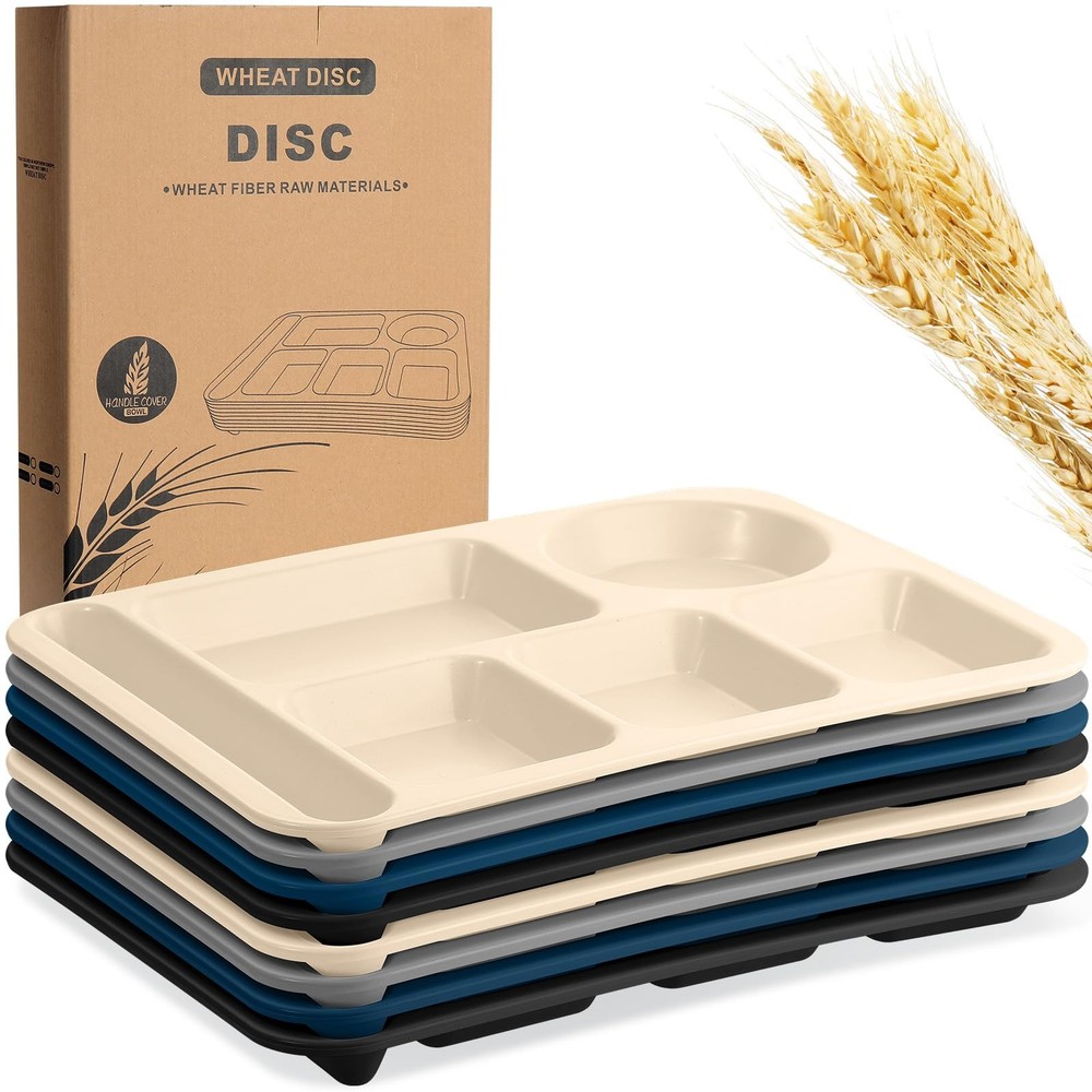 Pinkunn 8 Pcs Large 14 Inch Unbreakable Divided Plates For Kids Adults Wheat