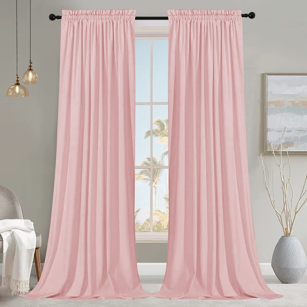 SMILETIME Pink 120in Long Velvet Curtains with Rod Pocket Thermal Insulated S…