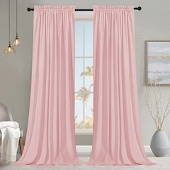 SMILETIME Pink 120in Long Velvet Curtains with Rod Pocket Thermal Insulated S…