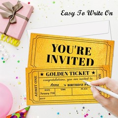 Golden Birthday Invitations, Birthday Tickets Invitation For Boys Kids Girls,…