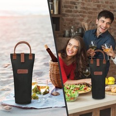 Wine Bag Single Bottle Carrier Tote, Insulated Travel Wine Cooler Bag for Pic…