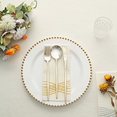 WHITE GOLD 10 Round 10″ Plastic Salad PLATES Beaded Rim Party Events Decorations