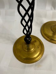 Black Twisted Wrought Iron and Solid Brass Candlesticks~Pair-Pre-owned