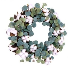 Idyllic Eucalyptus and Cotton Wreath, 14 Inches Artificial Wreath on a Natura…