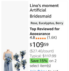 Ling’s Moment 4 pc Set Wedding Flowers Decorations- Bridesmaid Bouquet Blue Grey
