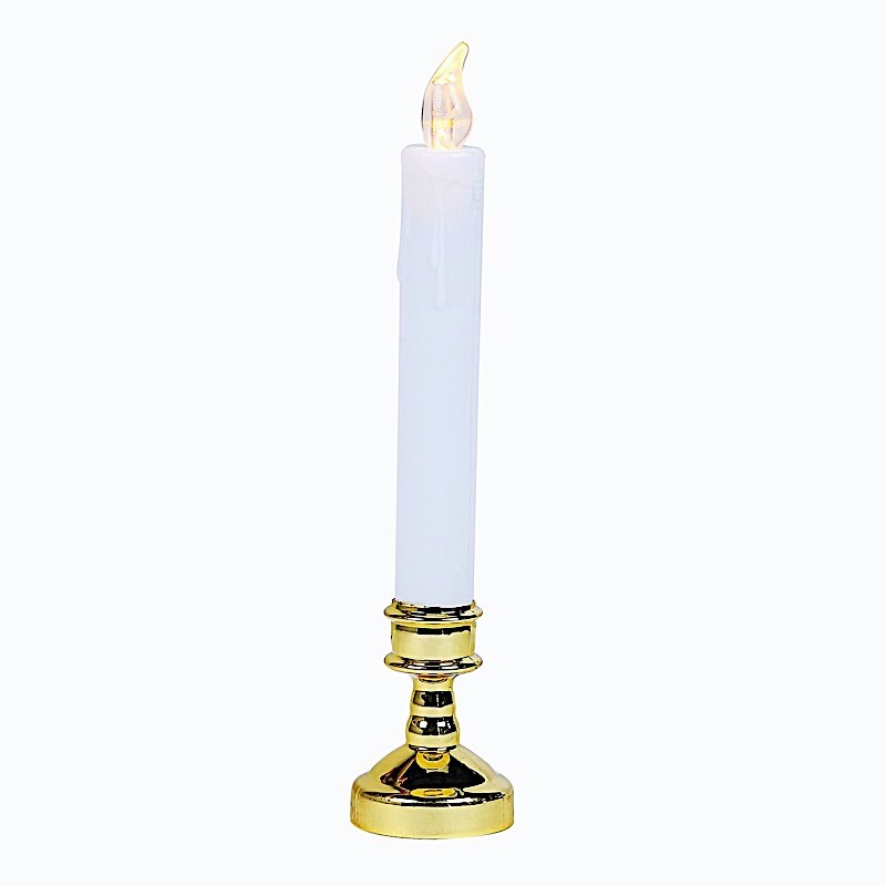 6 White Gold 10″ LED Taper Candles Lights Candle Holders Wedding Centerpieces