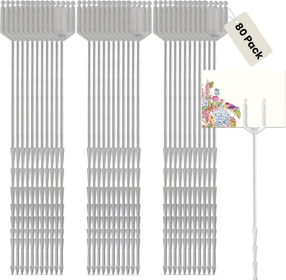 80-Count Clear Plastic Floral Card Holder Picks, 9-Inch Place Holders for Weddin