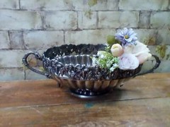 Silver Plate Centerpiece Bowl 18″ Pounded with Iron Cutout Rim, Made in India