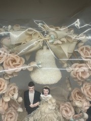 Vintage Deco Wedding Cake Topper Bells, Roses, Lace, Bride & Groom Original Box
