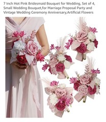 New Pink And White Bridal Bouquet Set Of 4