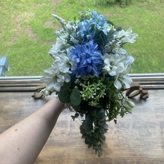 Bridal Wedding Bouquet Budget Handmade Exquisite Faux Floral Blue White Green