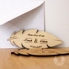 Feather Wood Save the Date Magnets 4 x1.5 in Personalized Wedding Save the Date