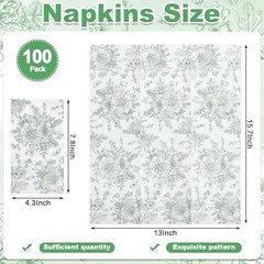 100 Pcs Floral Napkins, Disposable Decorative Bathroom Napkins Sage Green