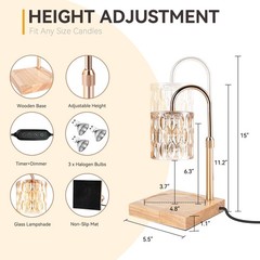 Candle Warmer Lamp with 3 Bulbs, Adjustable Height Dimmable 1pack, Amber
