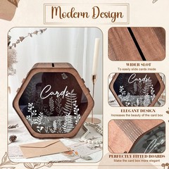Hexagon Brown Wooden Wedding Card Box Envelope Money Floral Print Rustic Decor