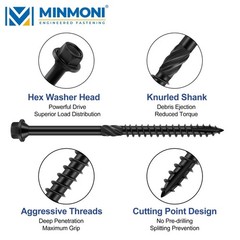 6 inch Hex Exterior Structural Wood Lag Screws (50 Pack), 1/4» x 6» Black O…