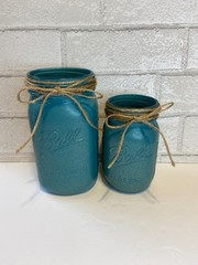 Teal with Gold Glitter Mason Jar Centerpiece