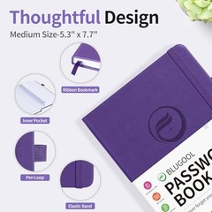 Password Book with Alphabetical Tabs, Password Medium(5.3″ x 7.7″) Purple