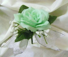 Mint*Wrist*Pin*corsage*Boutonniere*with silver ribbon*Prom*Wedding*Quinceanera