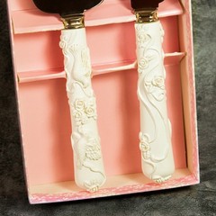 Vintage Sheffield England Bridal Wedding Cake Knife & Server Set Dove Rose