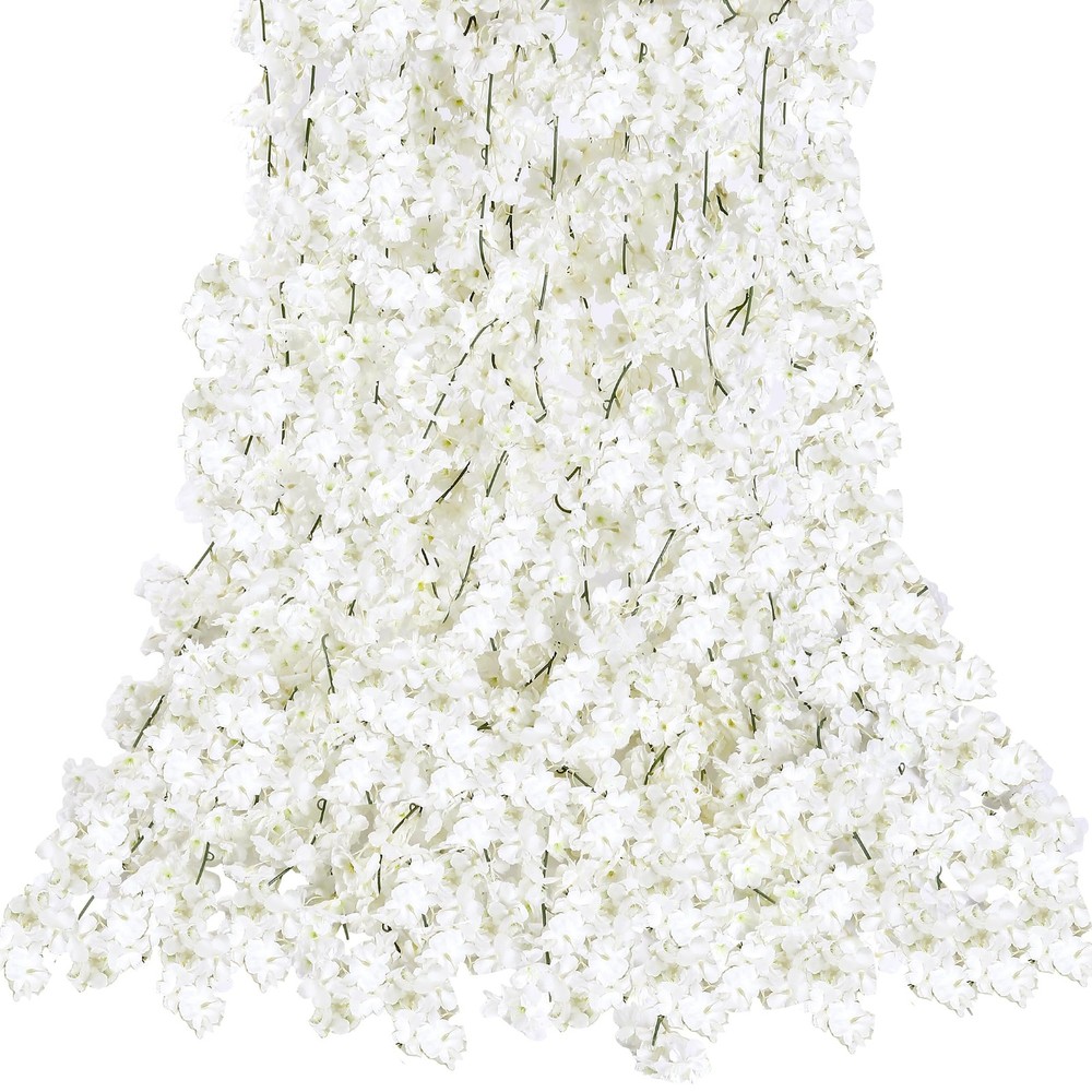 Sggvecsy Cherry Blossom Garland Artificial Flower Vines 4 4pcs, White