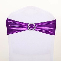 10 Purple Metallic Spandex Chair Sashes with Silver Buckles Wedding Decorations