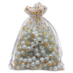 100-Pack 4×6 Sheer Organza Drawstring Gift Bags (Medium) – Metallic Stars (Wh…