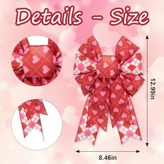 2 Pieces Valentines Day Bows for Wreath, Red Pink Hearts Wreath Bow Diamond