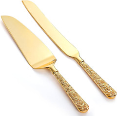 Gold Cake Knife and Server Set – Vintage Wedding & Party Utensils, 2 PCS