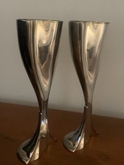 SILVER PLATED SPLIT WEDDING TOASTING GOBLETS . “COMPLETE HEART”