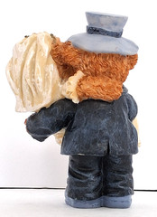 Teddy Bear Wedding Couple Figurine 4 in Tall Carrying Her Over the Threshold